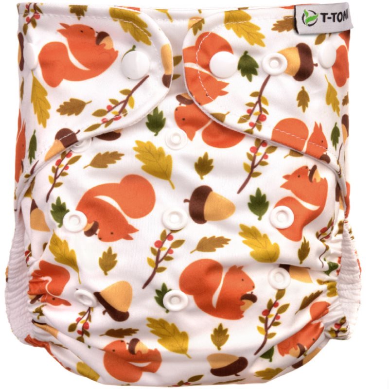 E-shop T-TOMI Pant Diaper AIO Changing Set Snaps pratelná kalhotková plena s vkládací plenou na patentky Squirells 4 -15 kg 3 ks