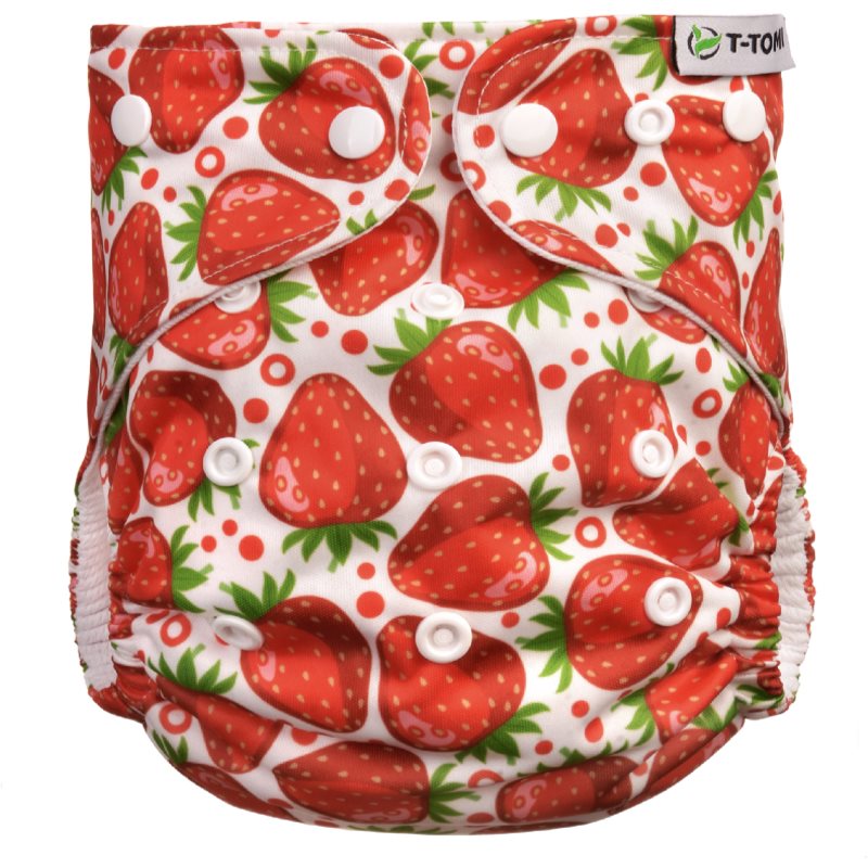 T-TOMI Pant Diaper AIO Changing Set Snaps prateľná nohavičková plienka s vkladacou plienkou na patentky Strawberries 4 -15 kg 3 ks