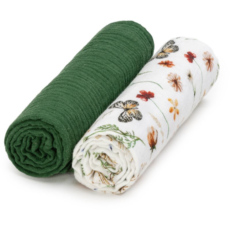 T-TOMI BIO Muslin Diapers plenice iz blaga Olive Meadow 65 x 65 cm 2 kos