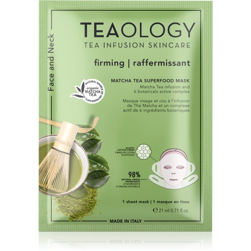 Teaology Face Mask Matcha Tea Superfood učvršćujuća sheet maska za konture lica s matchom 21 ml