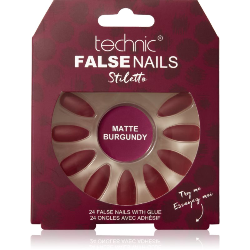 Technic Cosmetics False Nails Stiletto umělé nehty Matte Burgundy 24 ks