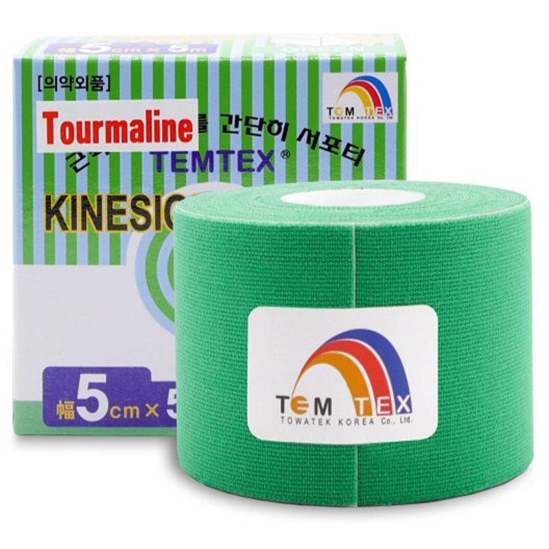 Temtex Tape Tourmaline еластична стрічка для суглобів та м'язів колір Green, 5 Cm X 5 M 1 кс