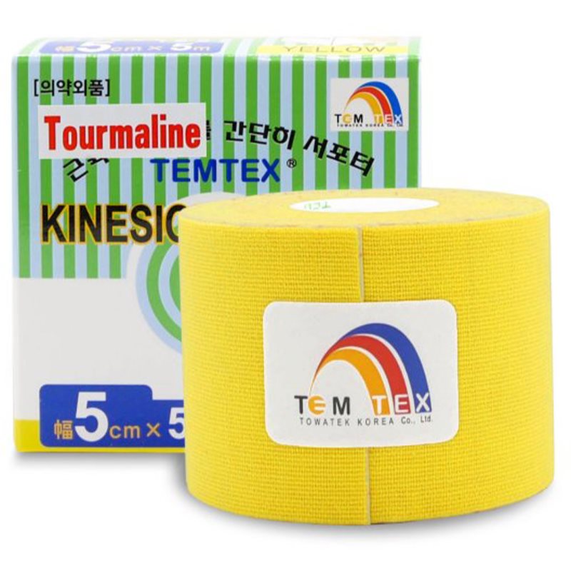 Temtex Tape Tourmaline еластична стрічка для суглобів та м'язів колір Yellow, 5 Cm X 5 M 1 кс