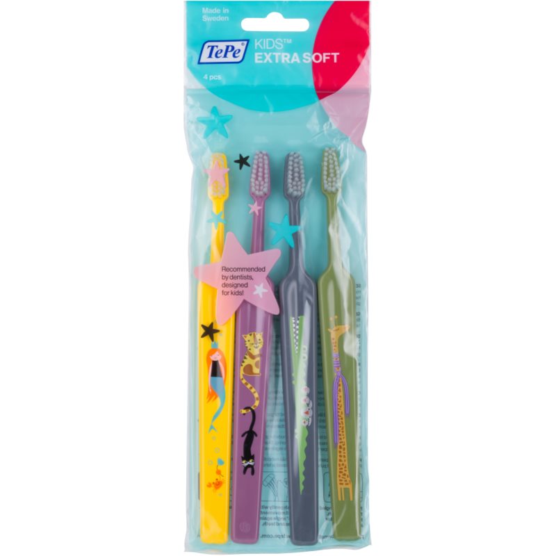 

TePe Kids дитячі зубні щітки extra soft 4шт кольорові варіації