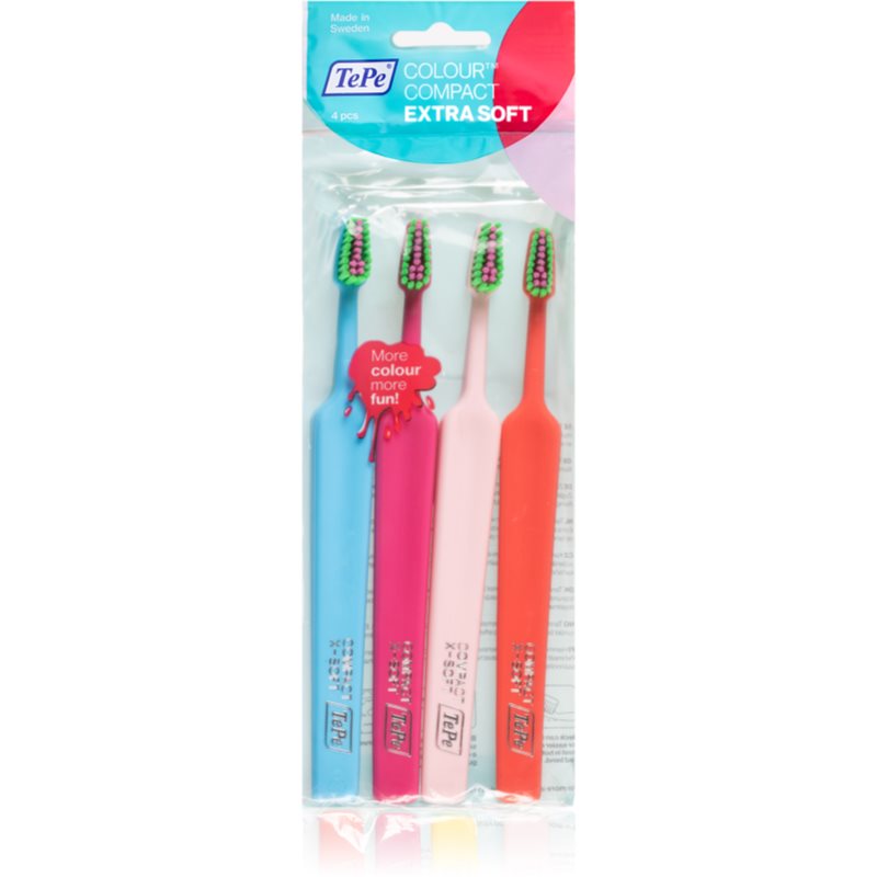TePe Colour Compact Extra Soft Toothbrushes 4 Pc