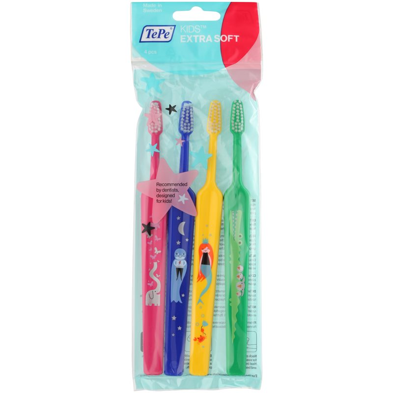 

TePe Kids дитячі зубні щітки extra soft 4шт кольорові варіації