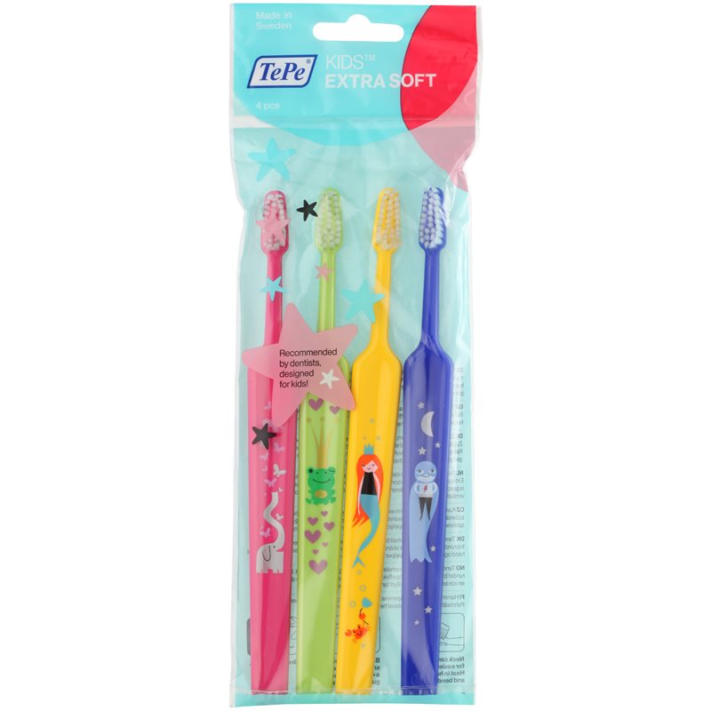 TePe Kids itin minkšti dantų šepetėliai vaikams, 4 vnt. spalvų variantai 4 vnt.