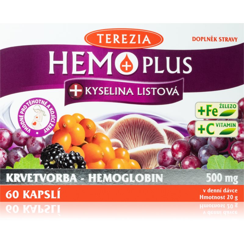 Terezia Hemoplus+kyselina listová kapsuly na podporu krvotvorby 60 cps