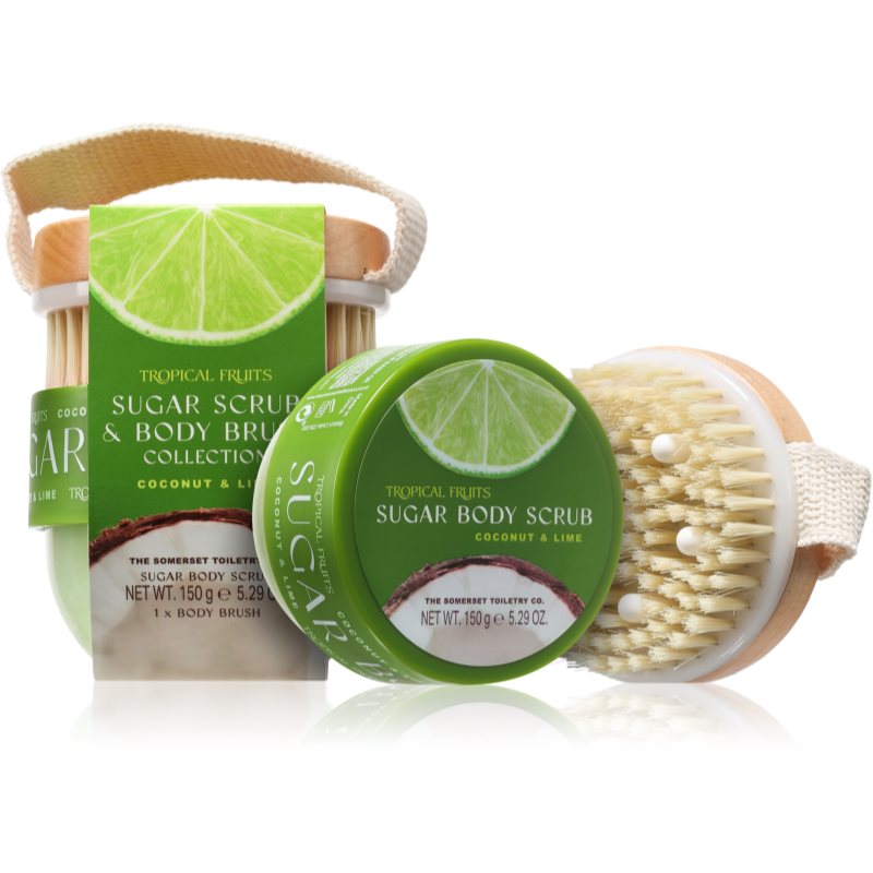 The Somerset Toiletry Co. Tropical Fruits Coconut & Lime cukrový tělový peeling + kartáč 150 g