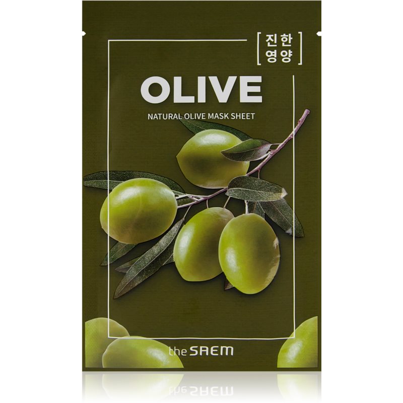 The Saem Natural Mask Sheet Olive plátenná maska pre rozjasnenie a vitalitu pleti 21 ml