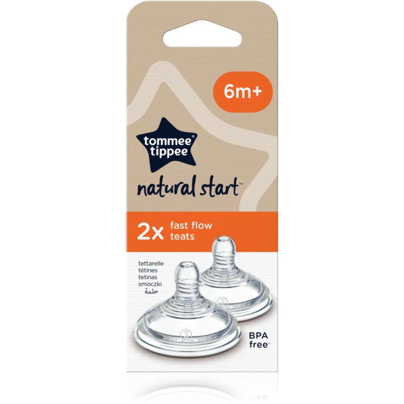 Tommee Tippee Natural Start Anti-Colic Teat присоска для пляшки Fast Flow 6 m+ 2 кс