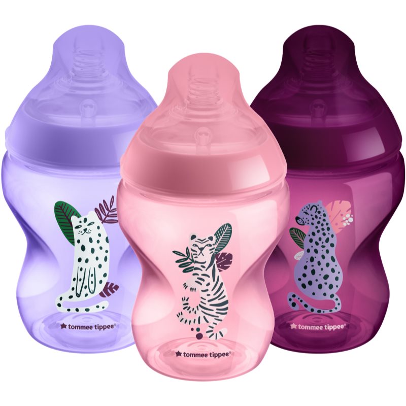 Tommee Tippee Closer To Nature Anti-colic Jungle Pinks dojčenská fľaša Slow Flow 0 m  3x260 ml