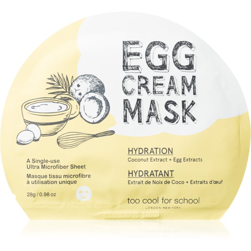 Too Cool For School Egg Cream Mask skaistinamoji ir drėkinamoji tekstilinė veido kaukė 28 g
