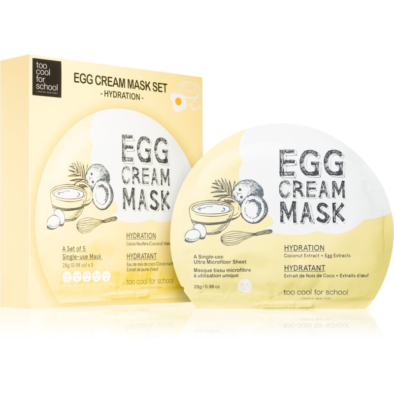 Too Cool For School Egg Cream Mask skaistinamoji ir drėkinamoji tekstilinė veido kaukė 5x28 g