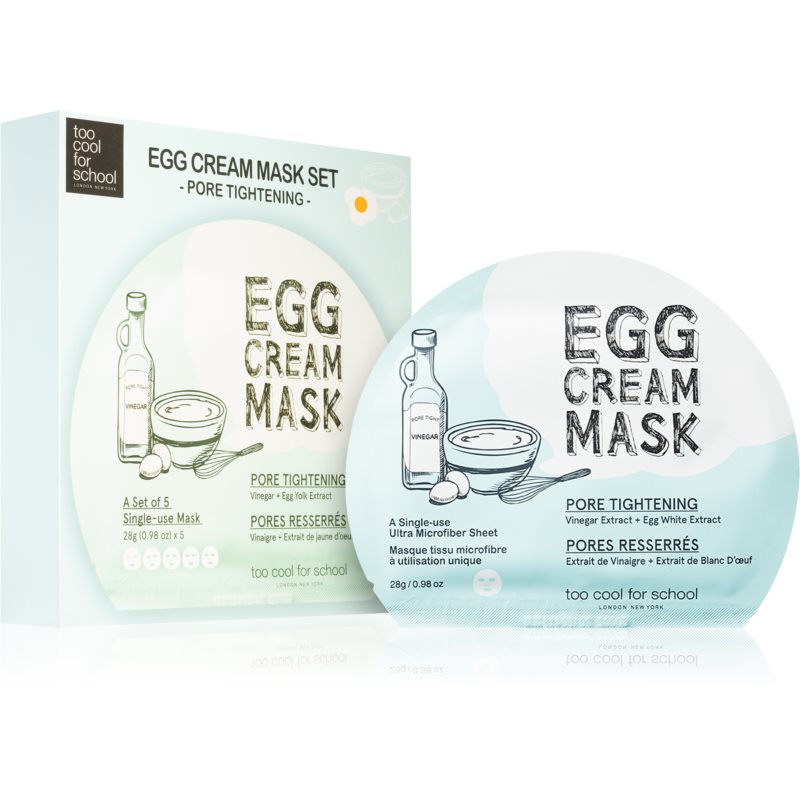 Too Cool For School Egg Cream Mask tekstilinė veido kaukė blizgesiui ir išsiplėtusioms poroms 5x28 g