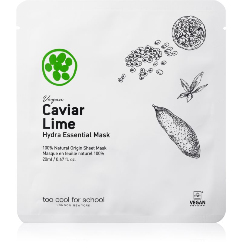 Too Cool For School Caviar Lime Hydra Essential Mask drėkinamoji ir raminamoji tekstilinė veido kaukė 20 ml