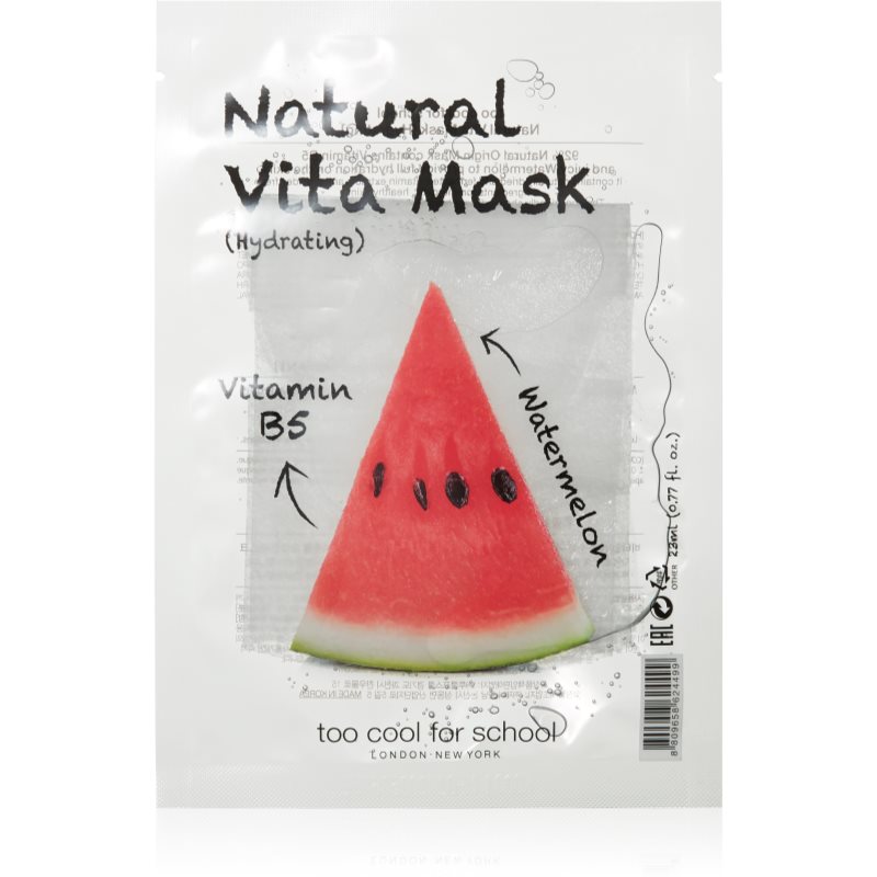 Too Cool For School Natural Vita Mask Hydrating Watermelon drėkinamoji tekstilinė veido kaukė 23 g
