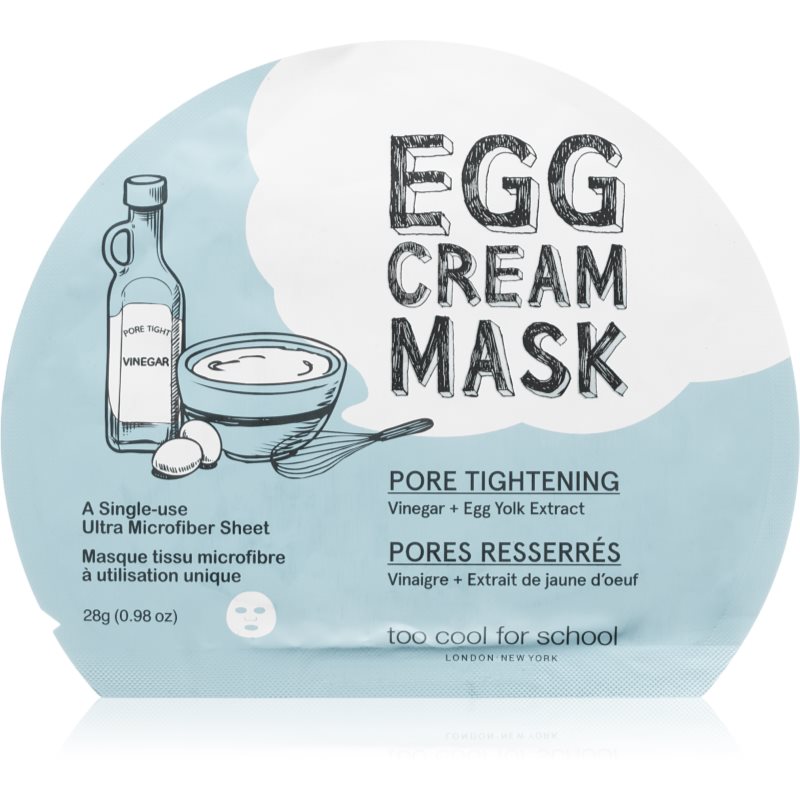 Too Cool For School Egg Cream Mask tekstilinė veido kaukė blizgesiui ir išsiplėtusioms poroms 28 g