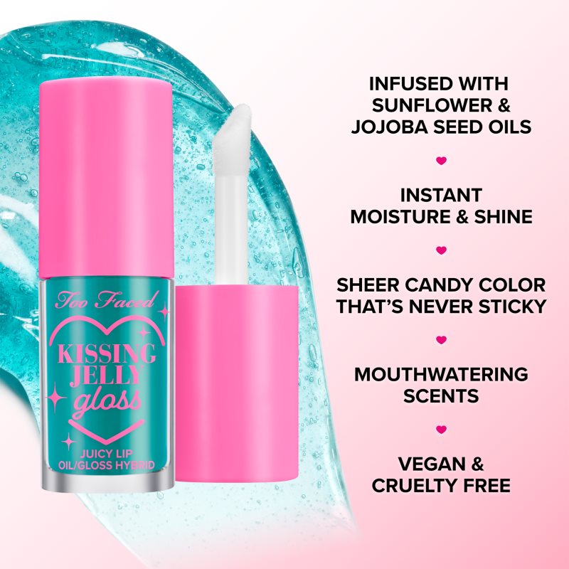 Too Faced Kissing Jelly Lip Oil Gloss olejový lesk na pery pre intenzívnu hydratáciu odtieň Strawberry Frosting 4.5 ml (obrázok 7)