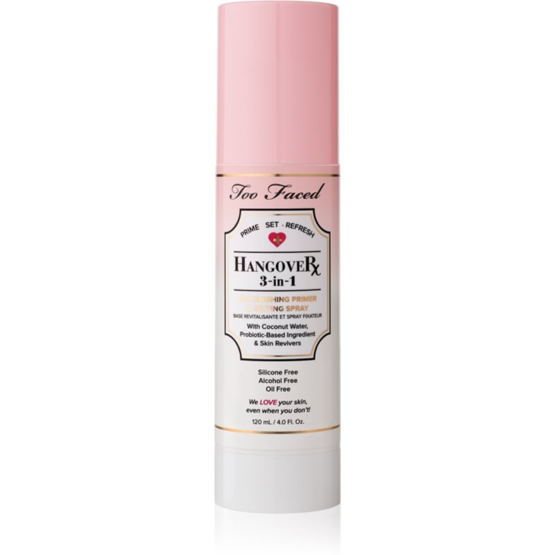 Too Faced Hangover 3-in-1 Replenishing Primer & Setting Spray primer i sprej za fiksiranje u jednom s osvježavajućim učinkom 120 ml