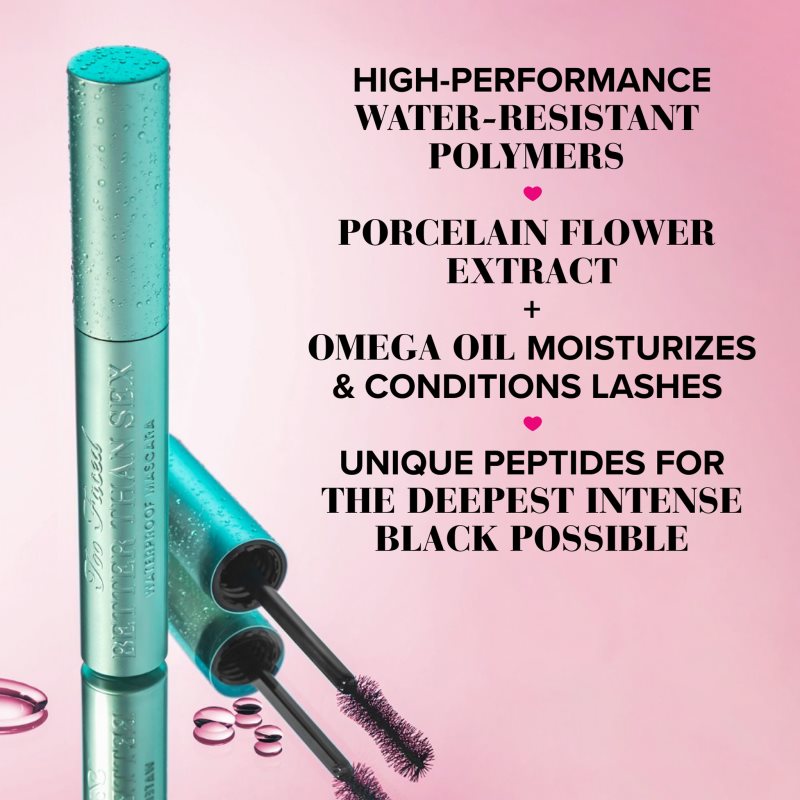 Too Faced Better Than Sex Waterproof Mascara vodeodolná riasenka pre objem a zahustenie rias 8 ml (obrázok 5)