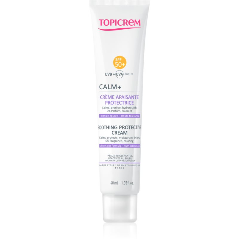 Topicrem CALM+ Soothing Protective Cream apsaugos nuo saulės kremas, SPF 50+ kūnui ir veidui 40 ml