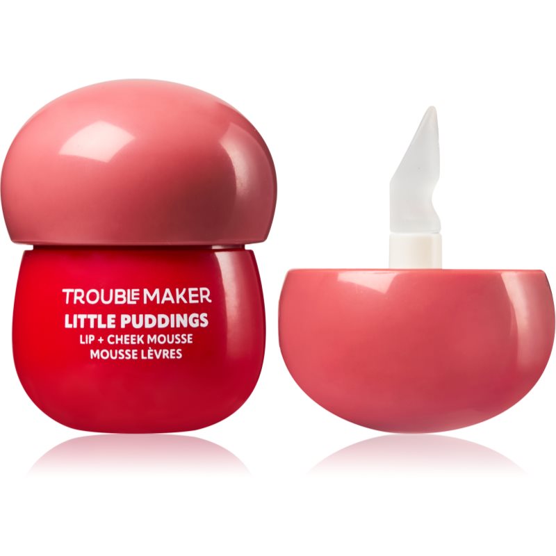Trouble Maker Little Pudding Lip + Cheek Mousse multi-purpose makeup for lips and face shade Coral Pink 5 g