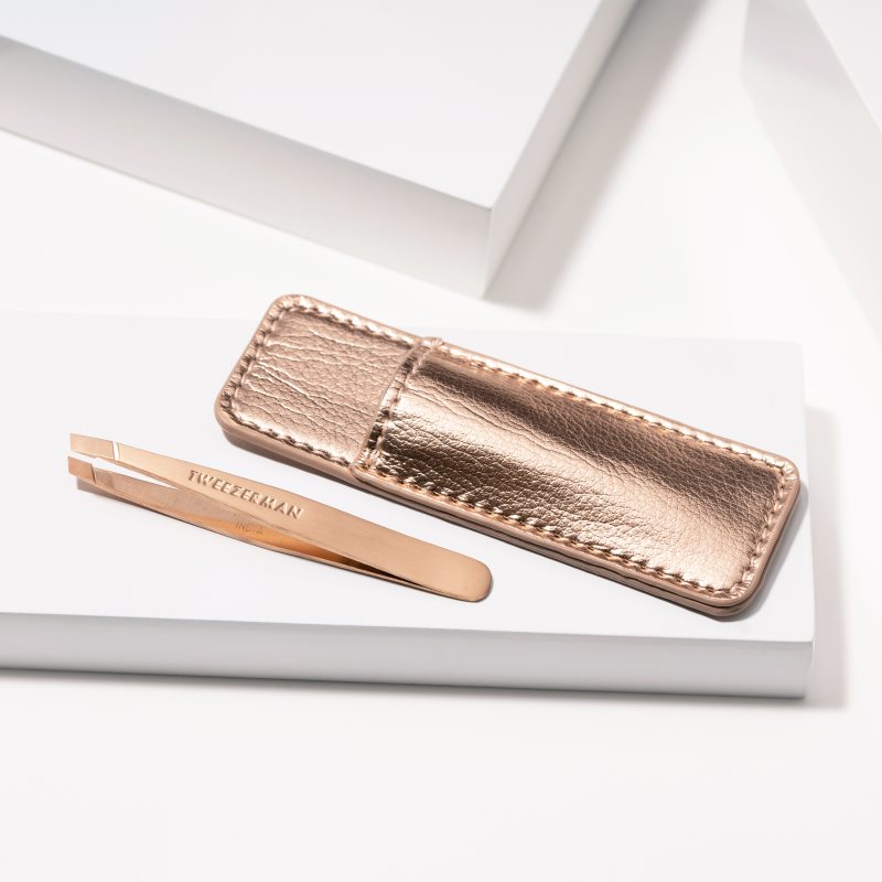 Tweezerman Mini Slant Rose Gold Slanted Tweezers Mini With Travel Case 1 Pc