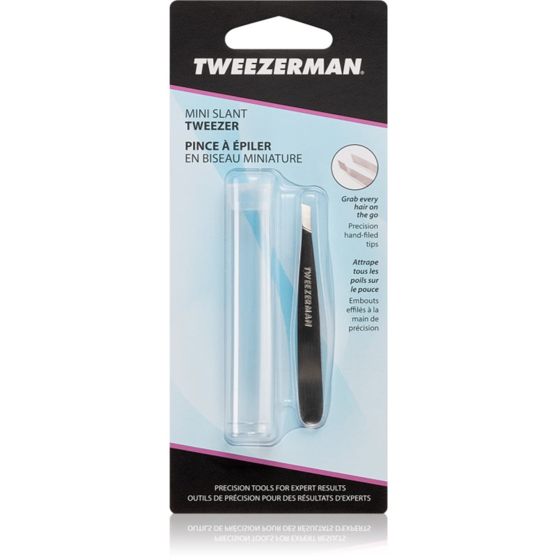 Tweezerman Mini Slant pinzeta so zošikmeným koncom mini s cestovným púzdrom Stainless 1 ks