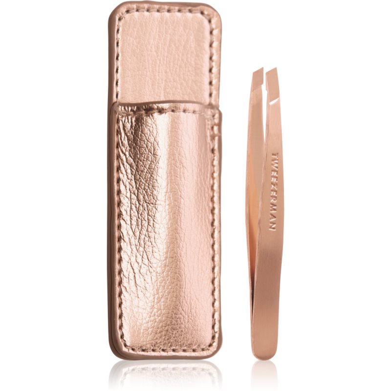 Tweezerman Mini Slant Studio Collection slanted tweezers mini with travel case Rose Gold 2 pc