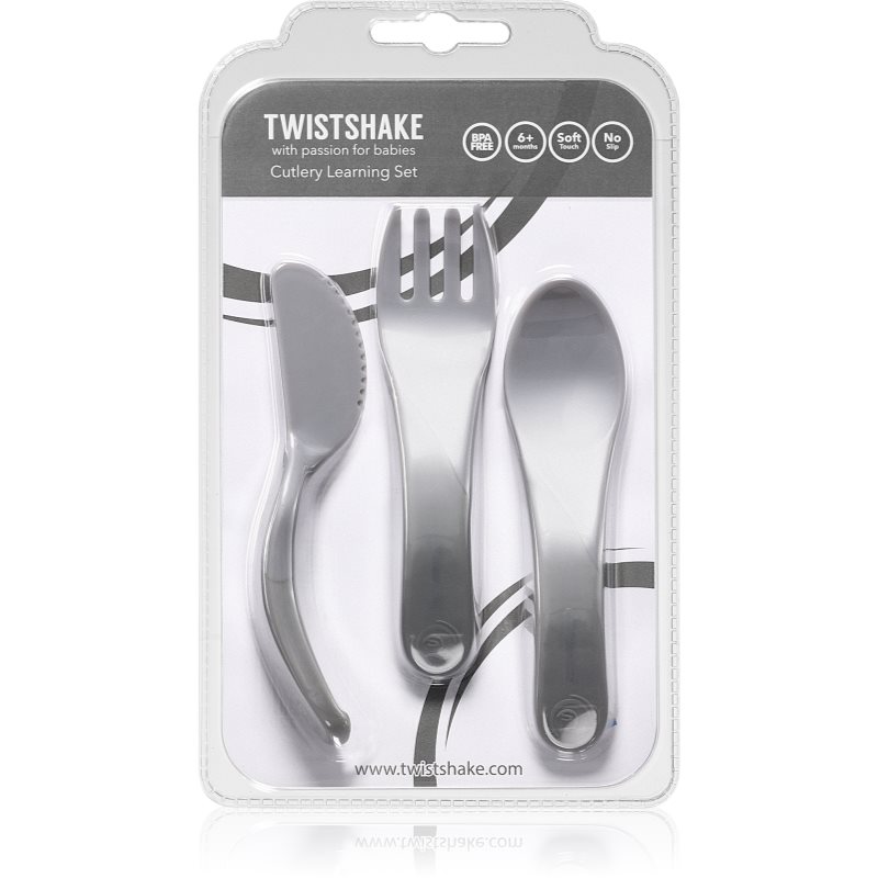 Twistshake Learn Cutlery столові прибори для дітей 6+m Pastel Grey 3 кс