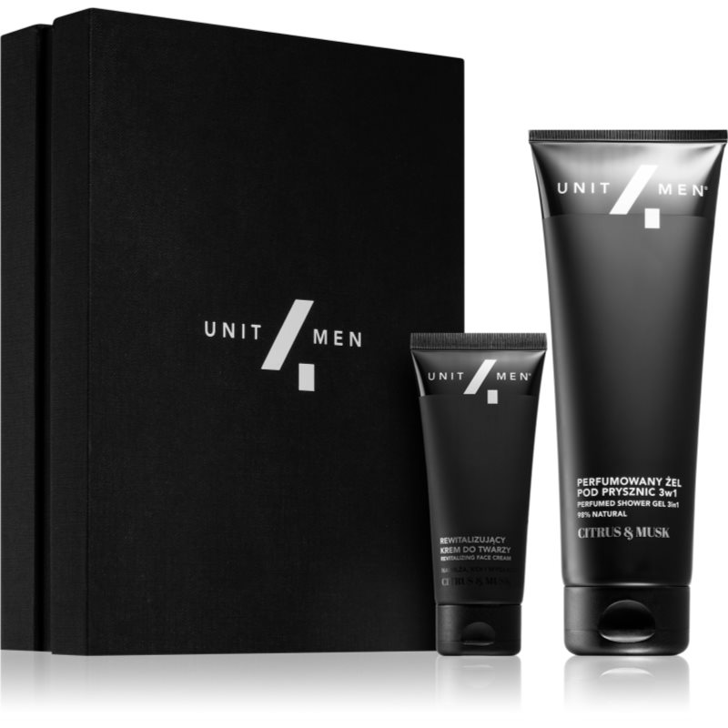 Unit4Men Revitalizing set Citrus & Musk dovanų rinkinys veidui, kūnui ir plaukams vyrams