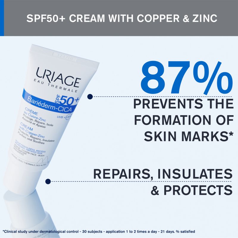 Uriage Bariéderm Cica-Cream With Copper-Zinc SPF 50+ Crème Réparatrice Au Cuivre Et Zinc SPF 50+ 40 Ml