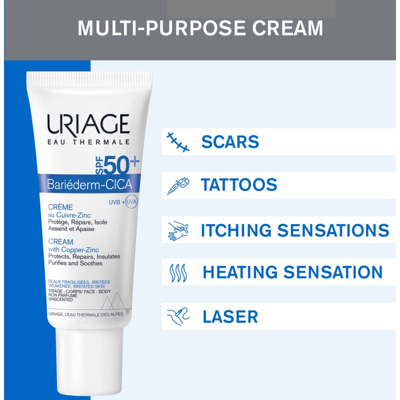 Uriage Bariéderm Cica-Cream With Copper-Zinc SPF 50+ Crème Réparatrice Au Cuivre Et Zinc SPF 50+ 40 Ml