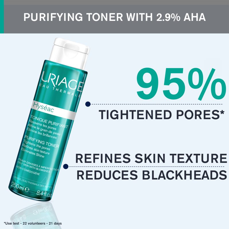 Uriage Hyséac Purifying Toner очищуючий тонік для регуляції роботи сальних залоз та мінімалізації пор з AHA 250 мл
