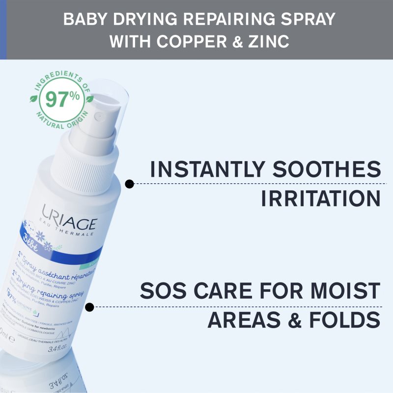 Uriage Bébé 1st Cu-Zn+ Drying Repairing Spray sprej protiv nadraženosti 100 ml