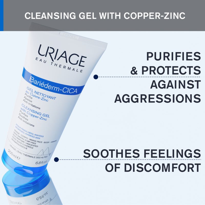 Uriage Bariéderm-CICA Cleansing Gel with Copper-Zinc soothing cleansing gel for cracked skin 200 ml