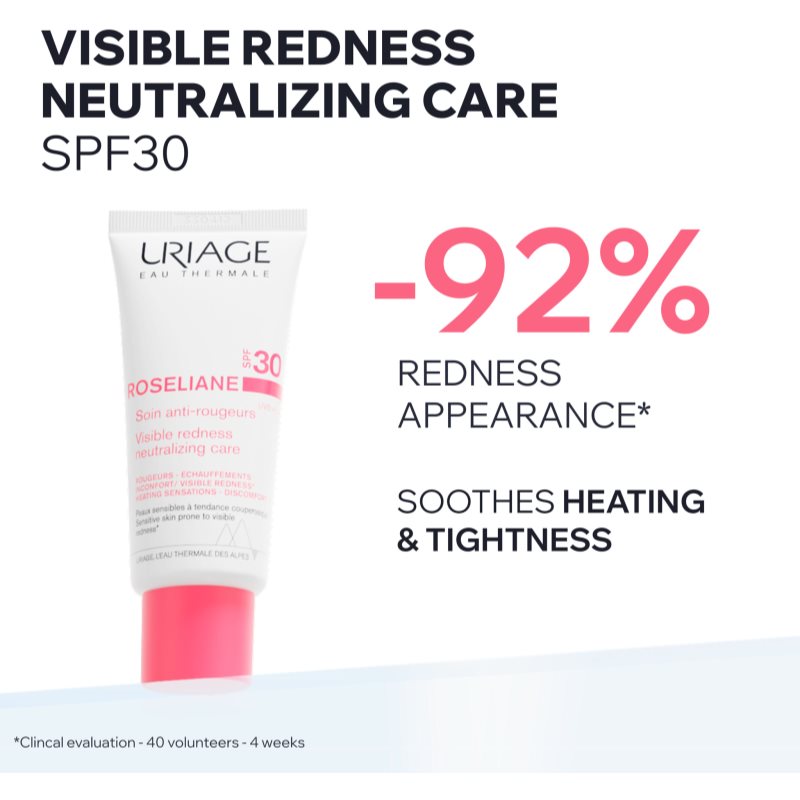  Uriage Roseliane Visible Redness-neutralizing Care Spf30 Light Soothing Moisturiser Against Redness Spf 30 40 Ml 