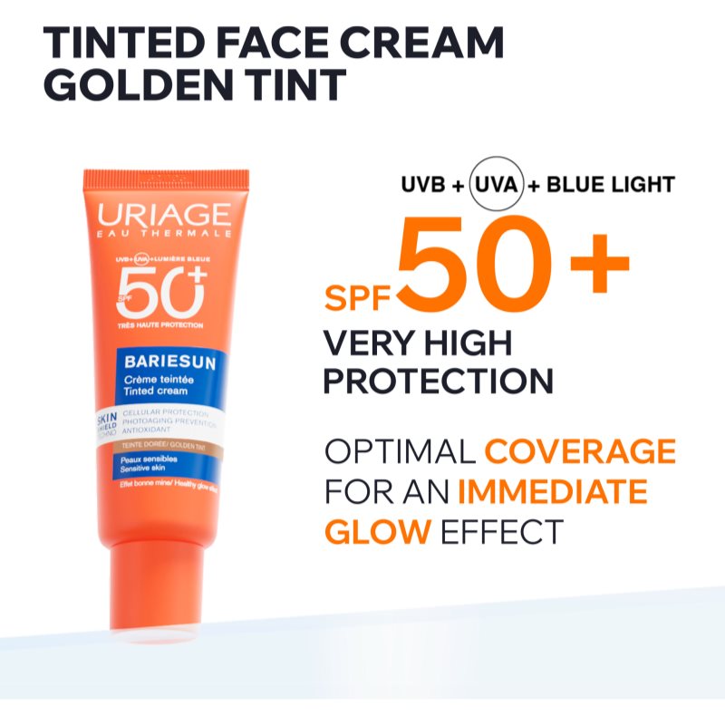Uriage Bariésun Tinted Cream SPF 50+ ochranný tónovací krém na tvár SPF 50+ odtieň Golden tint 50 ml