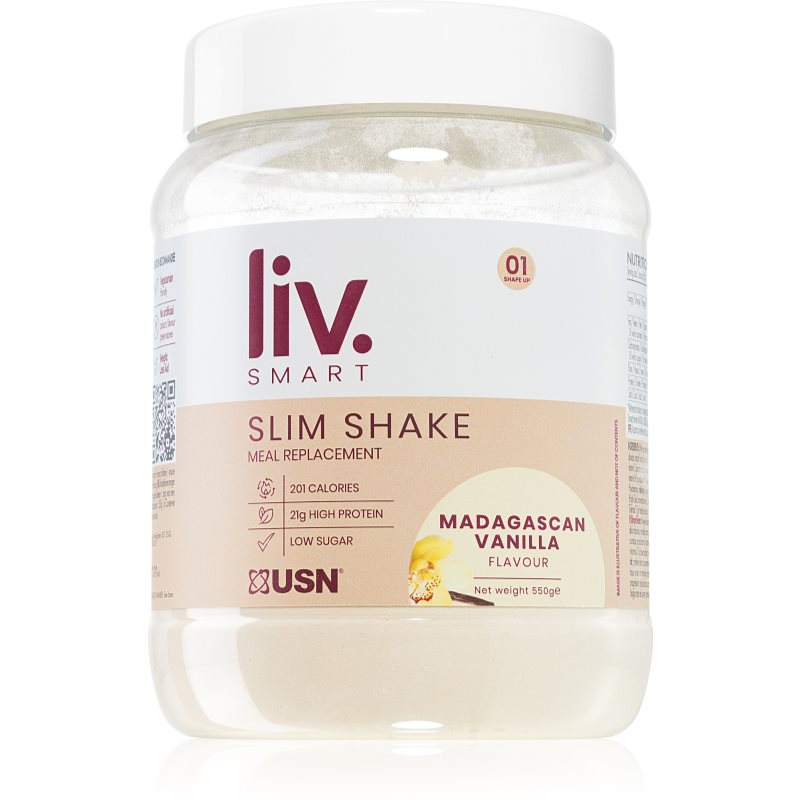 USN LivSmart Slim Shake prášok na prípravu nápoja na podporu chudnutia príchuť Madagascan Vanilla 550 g