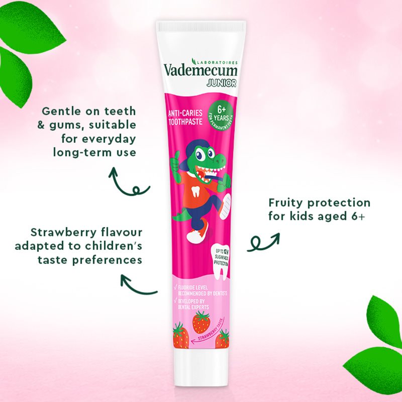 Vademecum Junior Fresh Strawberry dětská zubní pasta 6+ let 75 ml (obrázek 3)