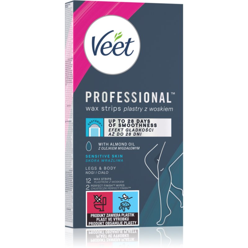 Veet Professional Sensitive Skin воскові смужки для депіляції для чутливої шкіри 12 кс