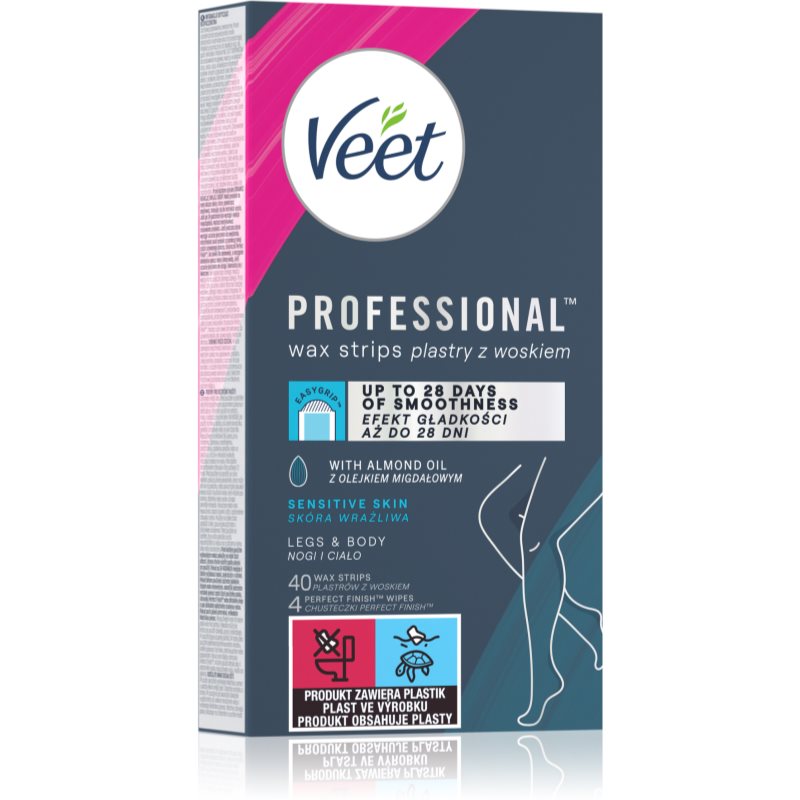 Veet Professional Sensitive Skin воскові смужки для депіляції для чутливої шкіри 40 кс