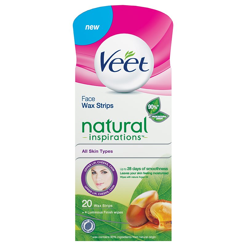 

Veet Wax Strips Natural Inspirations™ воскові смужки для депіляції обличчя з аргановою олійкою