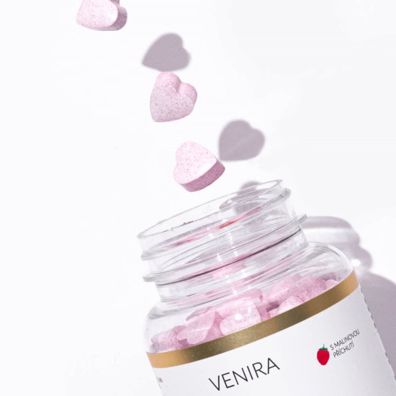 Venira Kolagen ve formě srdíček cucavé tablety krásné vlasy, nehty a pokožka příchuť Raspberry 120 tbl (obrázek 4)