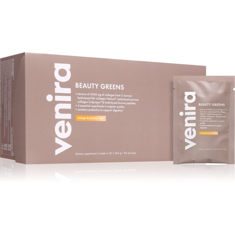 Venira Beauty Greens doplněk stravy pro podporu imunitního systému, krásnou pleť a nehty příchuť Mango-Maracuja 30x8.8 g