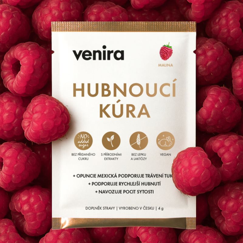 Venira Hubnoucí kúra nápoj pro kontrolu hmotnosti příchuť Raspberry 30 ks (obrázek 3)
