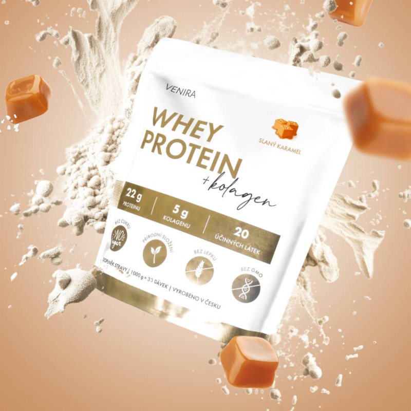 Venira Whey protein + kolagen syrovátkový protein s kolagenem příchuť Salted caramel 1000 g (obrázek 4)