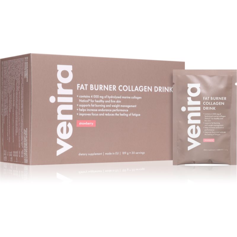 Venira Fat Burner Collagen Drink mořský kolagen pro podporu metabolismu a zdraví pohybové soustavy příchuť Strawberry 30x6.3 g