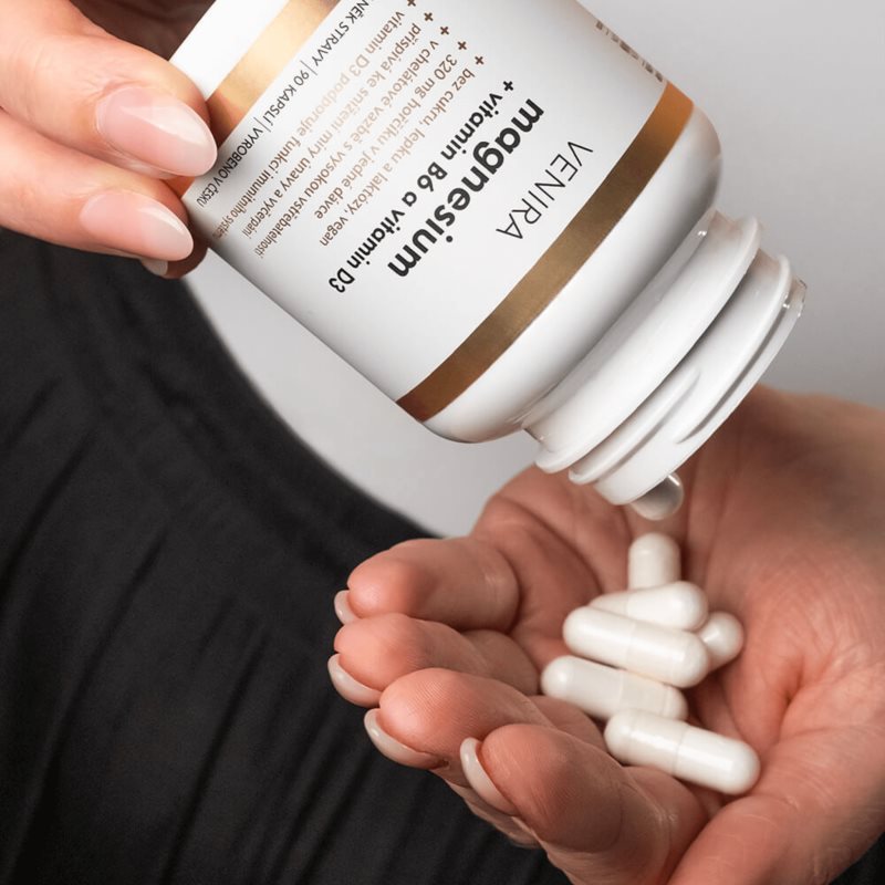 Venira Magnesium + B6 a vitamin D kapsle pro podporu normální činnosti nervové soustavy, svalů, zubů a snížení míry únavy 90 cps (obrázek 3)